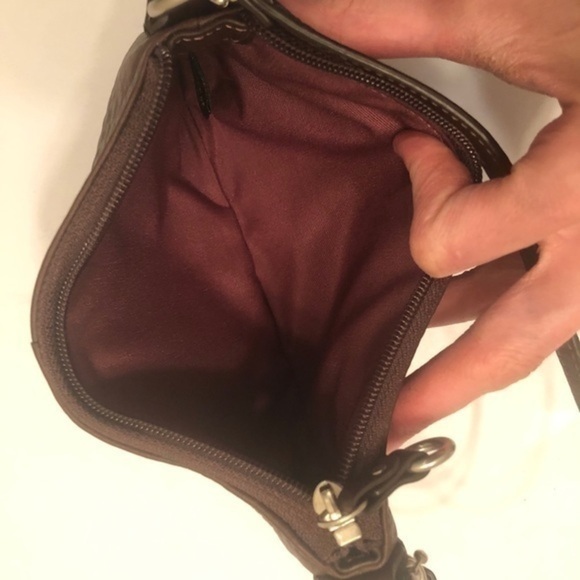 Coach brown pebbled leather mini bag wristlet